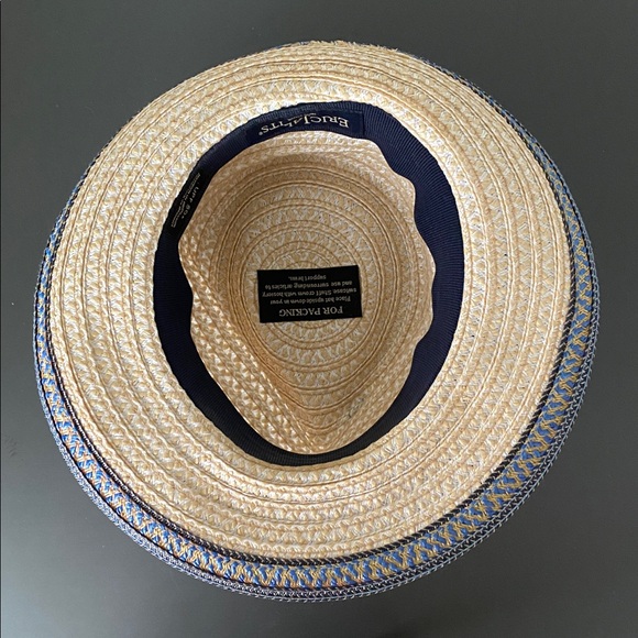 Eric Javits New York Women's Fedora Hat Blue Natural Beige Vacation Travel Beach - Picture 9 of 10